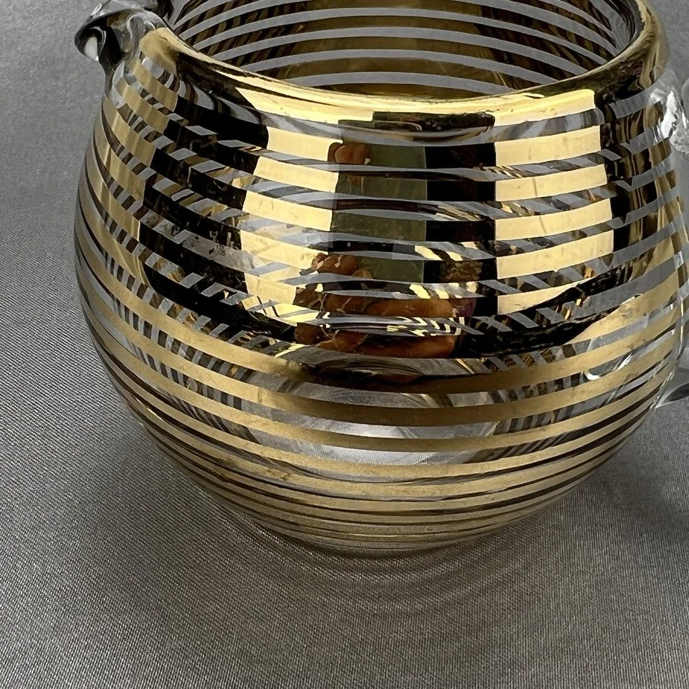 Macbeth Evans Style Vintage Gold Stripe Glass Creamer Pitcher Mid Century MCM 3